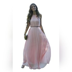 Lucy Paris Women Evening Long Formal/Prom Dress Pink Pleated Halter Sz M